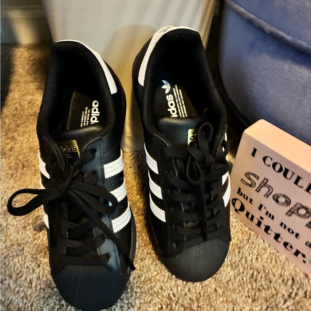 Adidas Kids Black and White Striped Sneakers